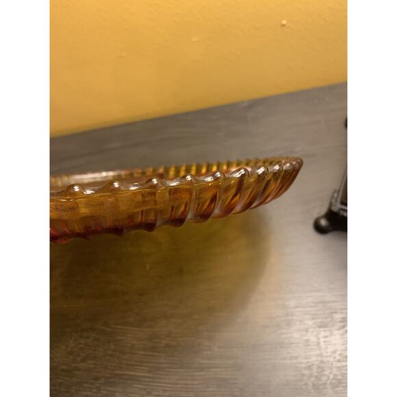 Old Indiana Colony Glass Amber Ribbed 4 Section Divided 10" Serving Plate Tray - Picture 4 of 6